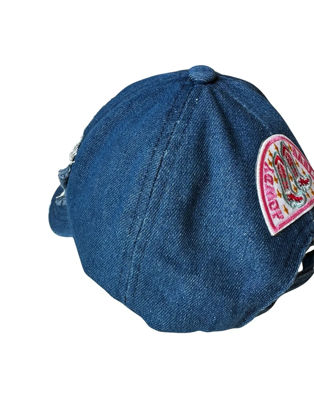 Upcycled Dark Denim Trucker Hat Tacos and Margs LV Patch